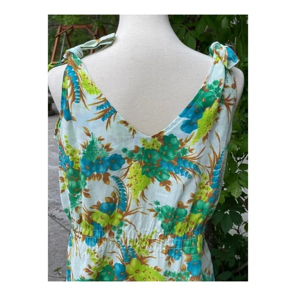 50s 60s Dress Hawaiian Tie Straps Floral - Picture 9 of 11